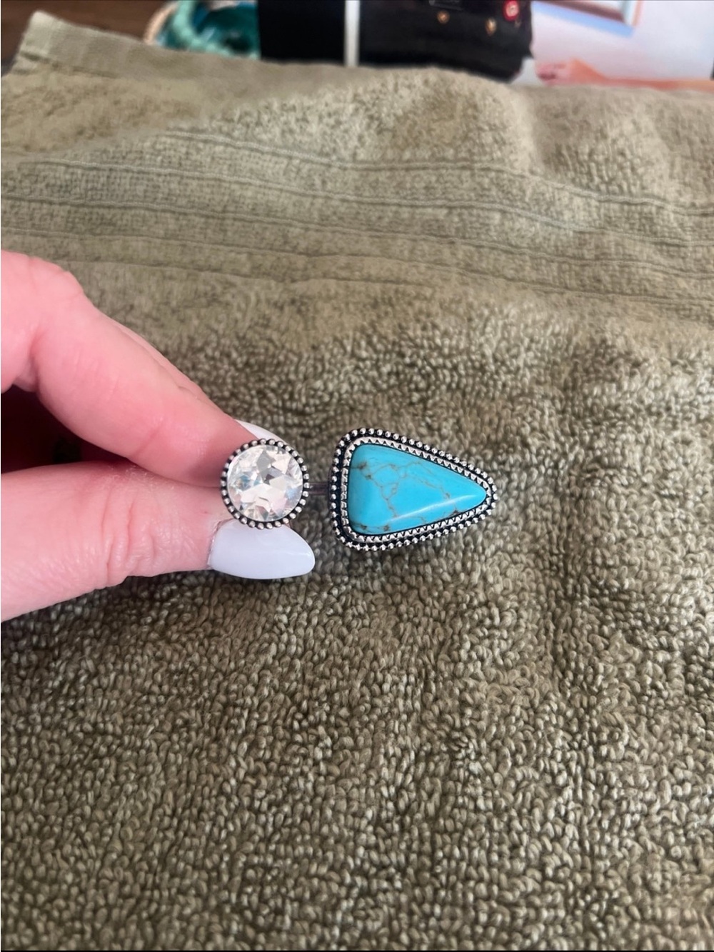 Turquoise and Crystal Double Ring - Women Jewelry